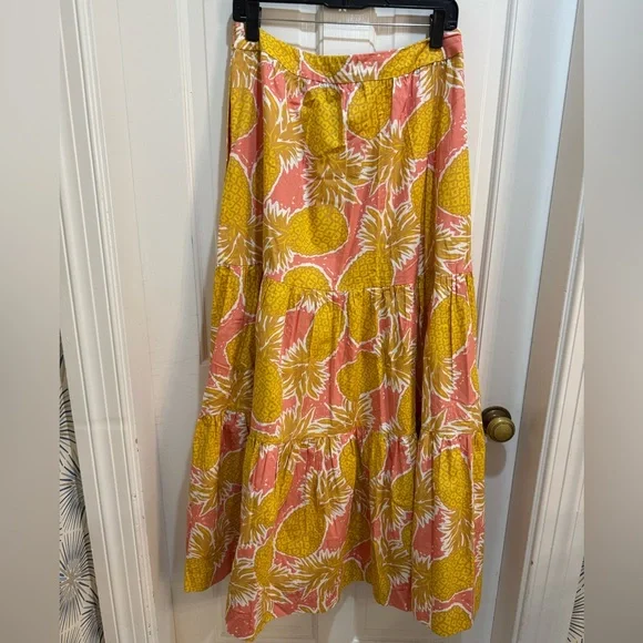 Boden Yellow and Pink Tiered Pineapple Maxi Skirt - Picture 2 of 4